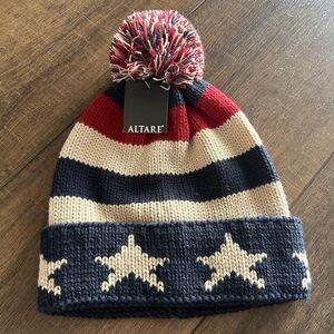 NWT Altare Patriotic Stars & Stripes Pom-Pom Beanie - Red White Blue Knit Hat